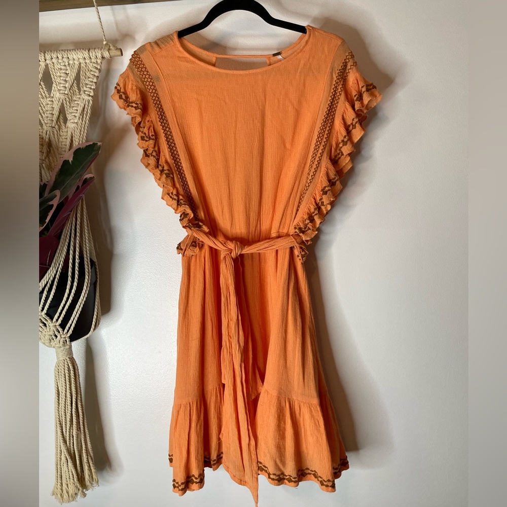 Free People Weekend Brunch mini dress in Orange/peach embroidered